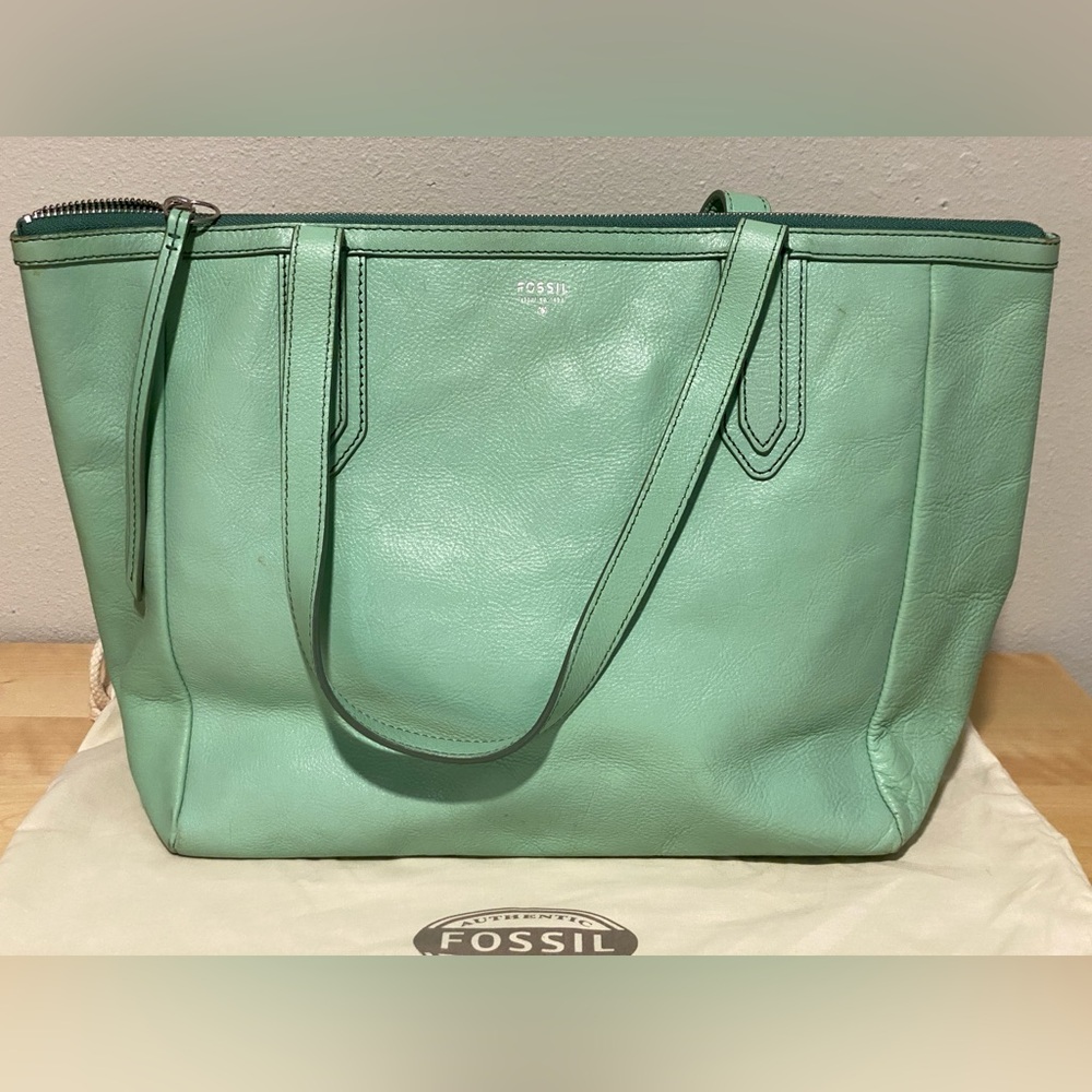 Fossil Cowhide Leather Mint Tote Bag